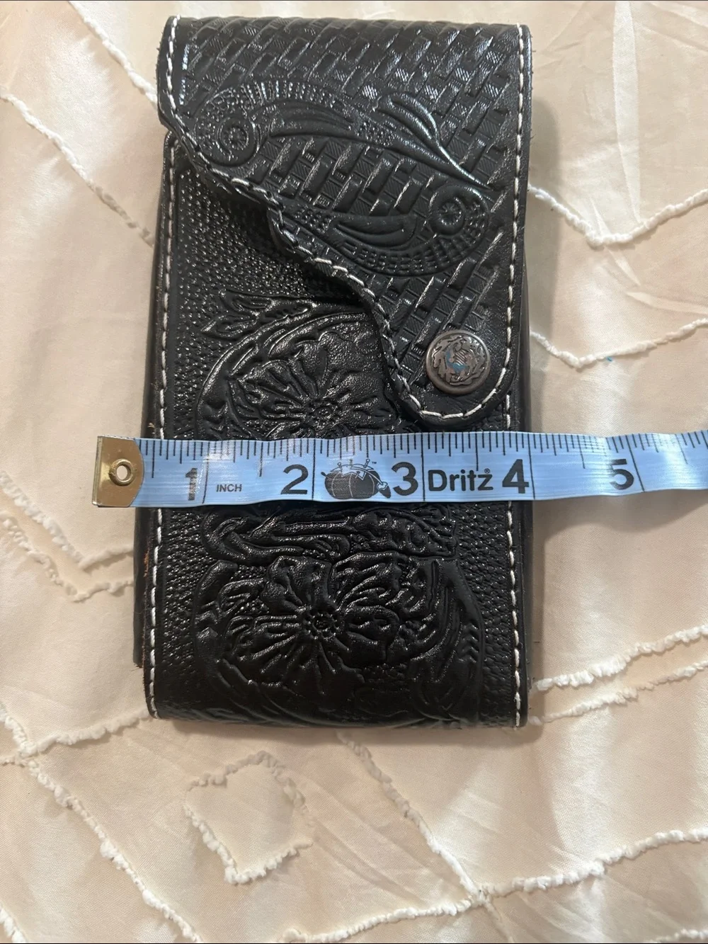 Men's Black Tooled Leather Wallet Phone Case - Classic Bifold Style